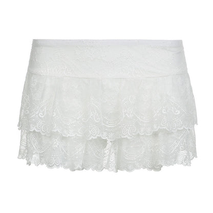 Stretchy Double-layer Lace Figure-flattering Dance Mini Skirt