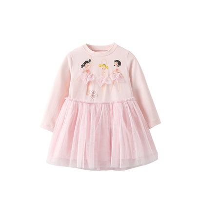 Cute Crew-neck Long-sleeve Dress Suitable For Toddlers