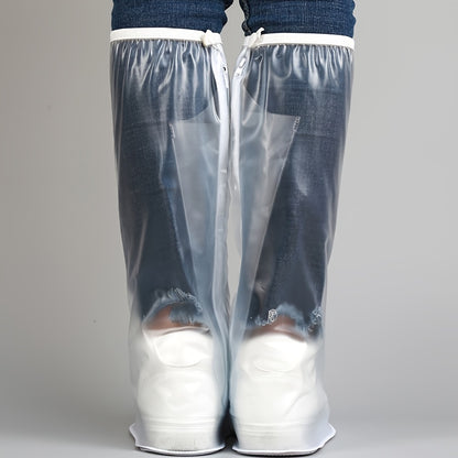 Casual Plastic Shoe Covers, Waterproof, High-Tube, Solid Color, with Reinforced Ring and Thickened Sole, for Men and Women, Outdoor Travel