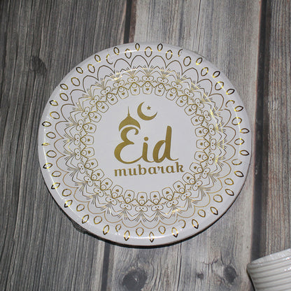 Muslim Eid Tableware Bronzing Disposable Paper Plate Paper Cup Decoration