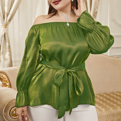 One-shoulder Middle Eastern Lace Blouse Long Sleeve