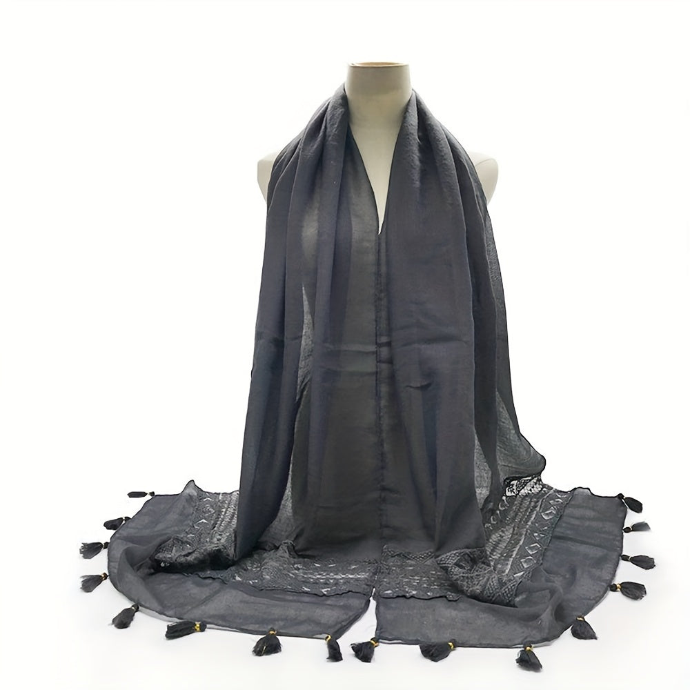 Embroidery Hollow Lace Tassel Scarf Fashion Elegant Casual Cold Weather Scarves Wraps For Women for eid