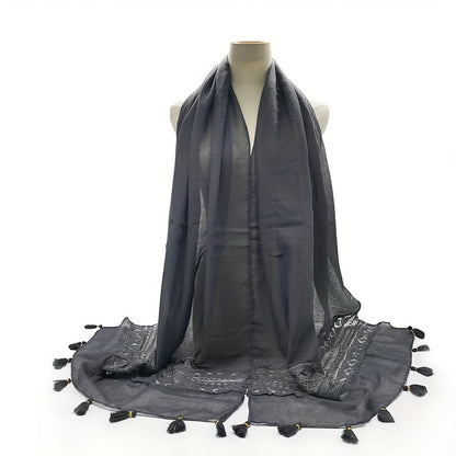 Embroidery Hollow Lace Tassel Scarf Fashion Elegant Casual Cold Weather Scarves Wraps For Women for eid