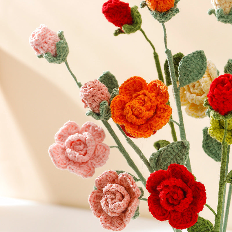 Hand-woven Barbie Rose Creative Wool Artificial Flower Living Room Furnishings Valentine's Day Gift Birthday Gift