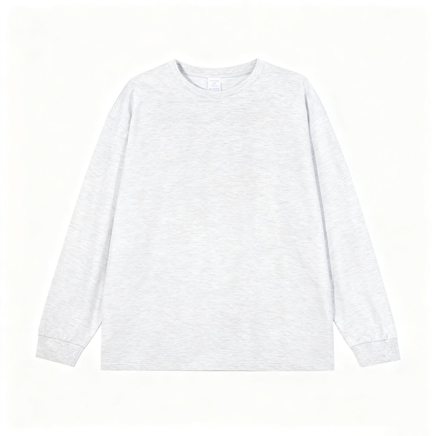 Solid-color Heavyweight Pure Cotton Crew-neck Long-sleeve T-shirt For Women