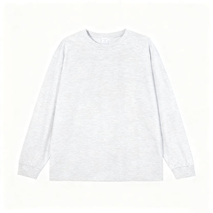 Solid-color Heavyweight Pure Cotton Crew-neck Long-sleeve T-shirt For Women