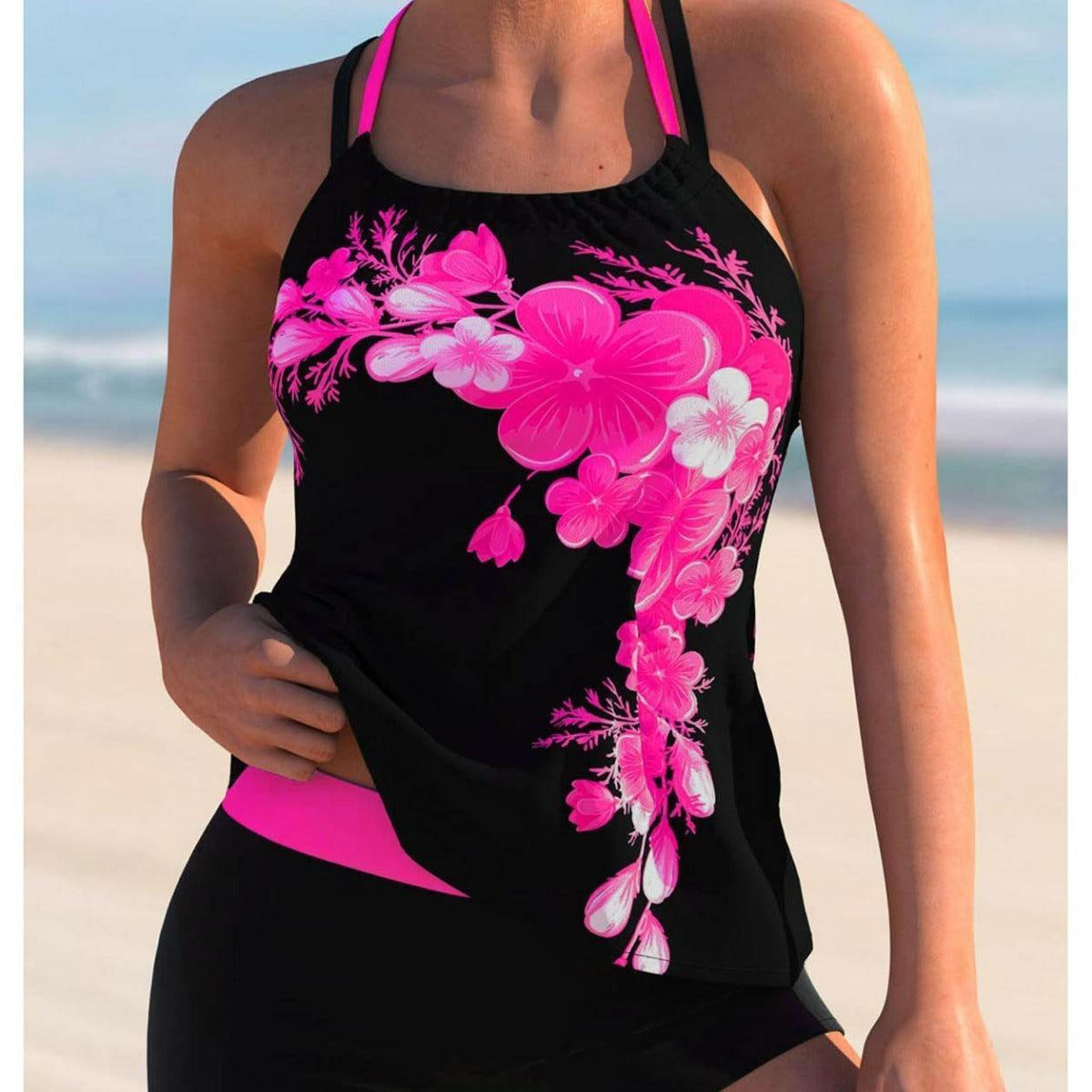 Plus Size Bikini Swimsuit - Two Piece Color Block Swimwear