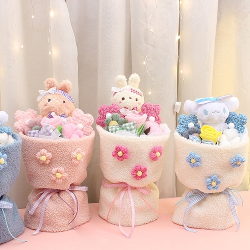 Birthday Gift Cartoon Doll Bouquet Plush Toy Cute Rabbit Flower Graduation Gift Greeting Card Valentine's Day Present