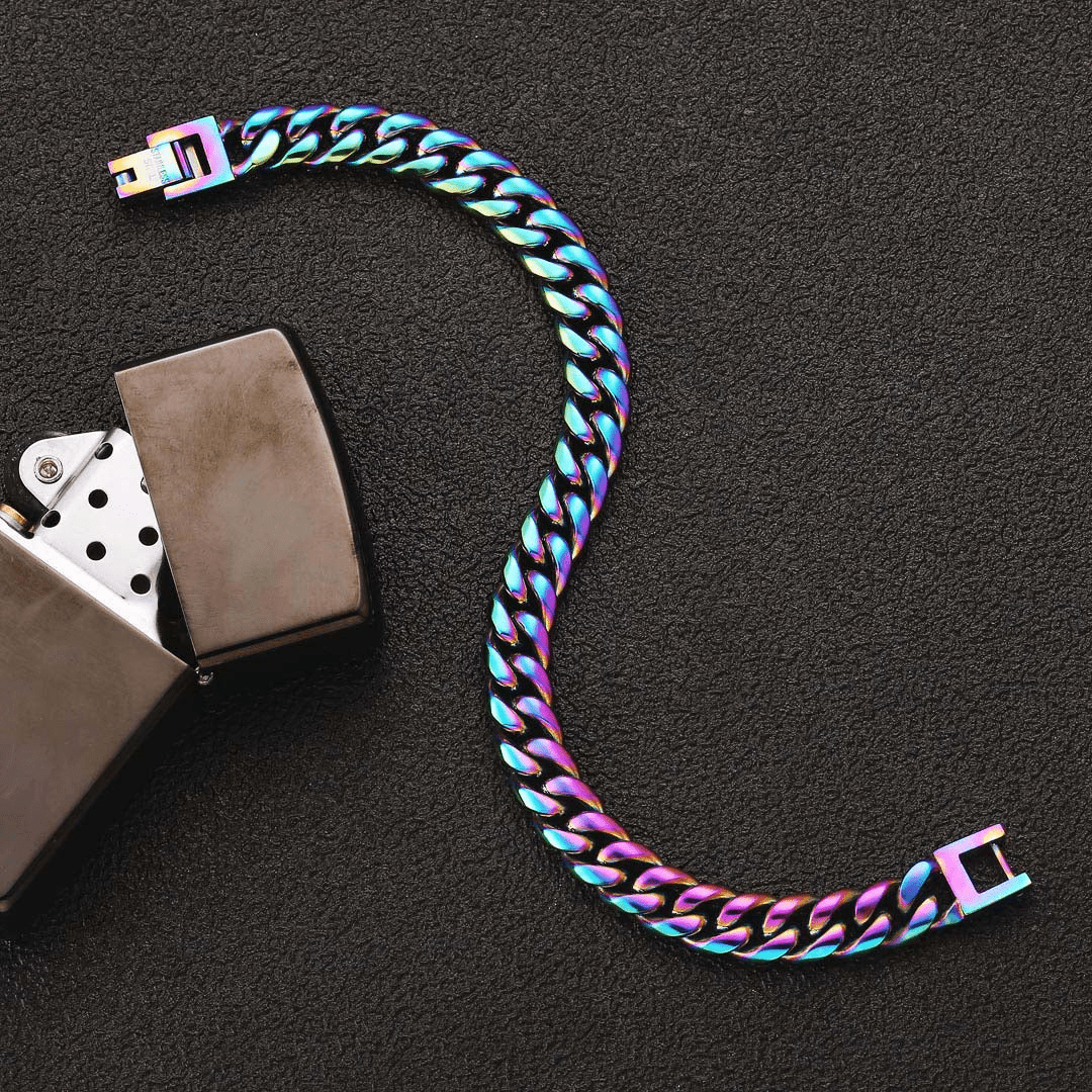 8mm Rainbow Miami Cuban Link Bracelet Necklace For Men