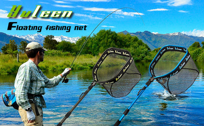 YVLEEN Professional Fishing Landing Net - Rubber Coated, Foldable & Floating Design for Bass, Trout, Salmon & Steelhead