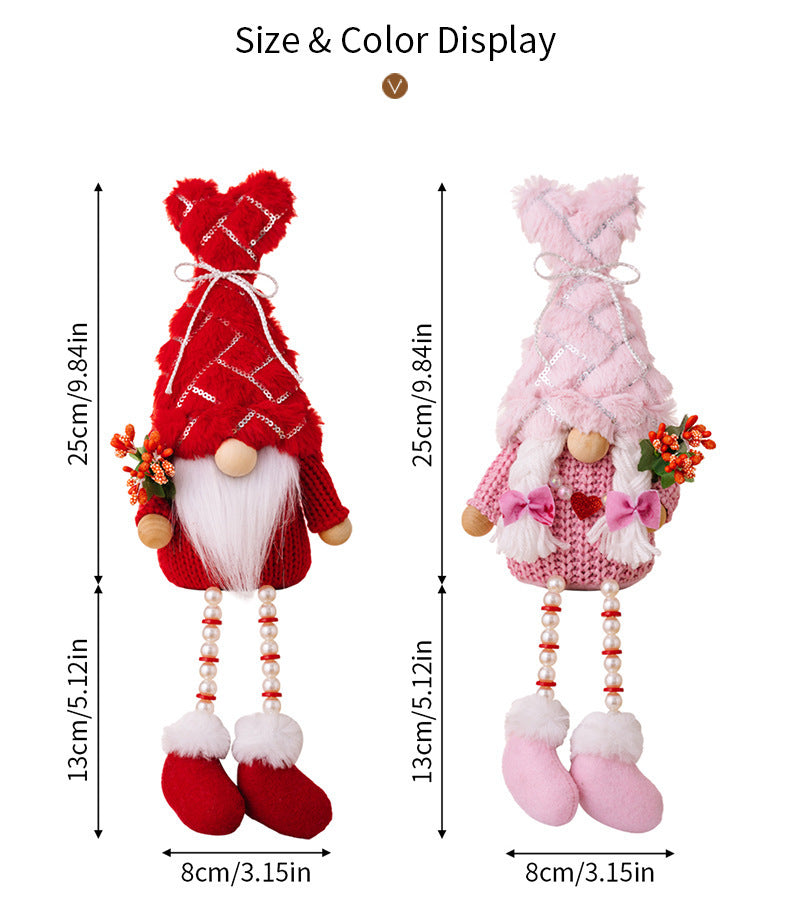 Decorative Sequins Plush Bonnet Valentine's Day Gift Dwarf Doll Pearl Hanging Leg Doll