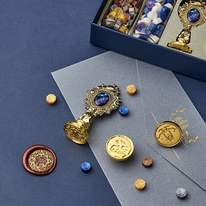 Wax Seal Stamp Kit with Gift Box, with Wax Seal Beads, 3 Wax Seal Stamp, Wax Seal Metallic Pen and Envelope, Wax Seal Kit for Gift and Decoration