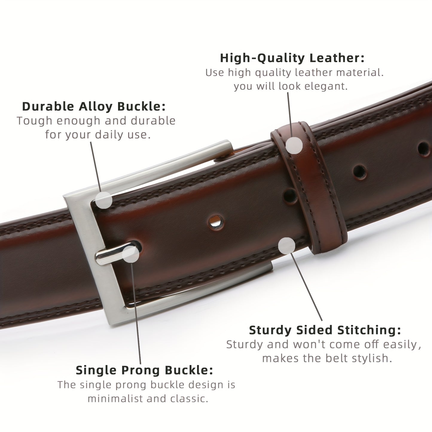 Men's Leather Belt, Fashion & Classic Casual Belt with Single Prong Buckle for Jeans, Pants, Work And Business, Gift for Dad & Husband