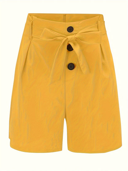 Y2K Solid Button Front Shorts, Tie Waist Beach Summer High Waist Shorts, Women's Clothing