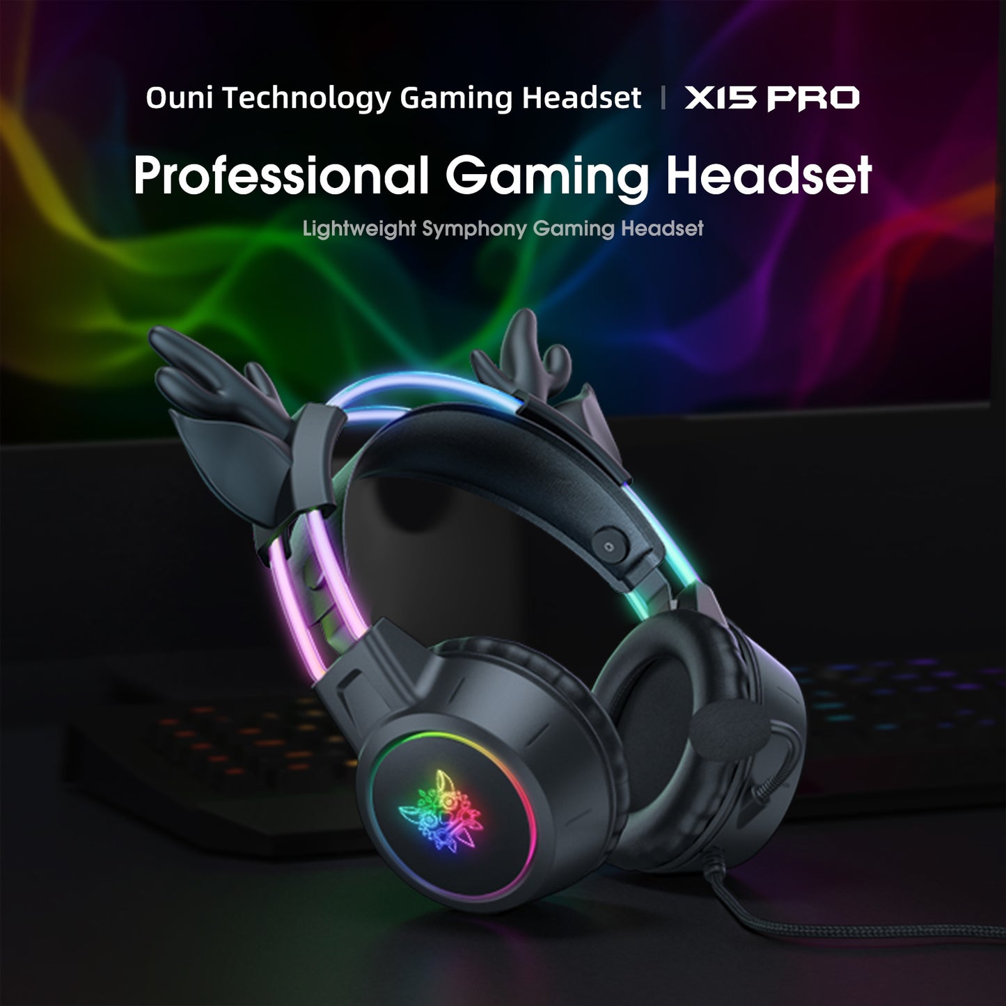 ONIKUMA X15 Pro Gaming Headset: Antler, RGB Aluminum Frame, Surround Sound - Perfect Christmas/Halloween/New Year Gift!