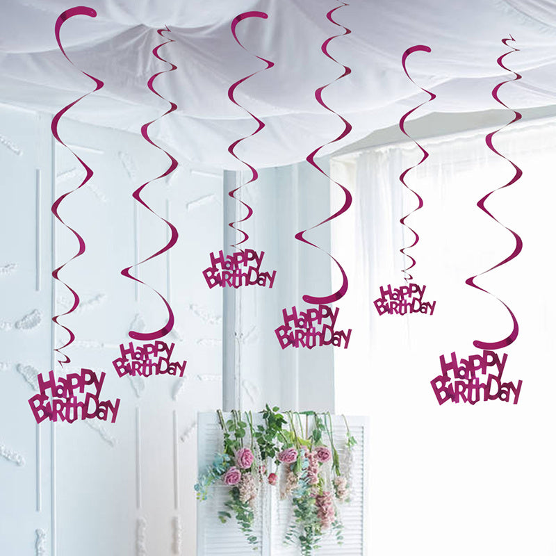 6pcs-Golden, Silvery, Rose Red, Dark Blue, Lake Blue, Rose Golden Birthday Party Spiral Decoration Pendants, Birthday Letter Spiral Decoration