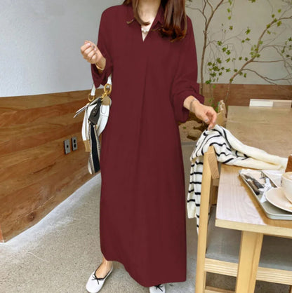 New Solid-color Turn-down CollarCotton-linen Long-sleeve