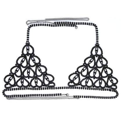 Sexy Bikini With Heart-shaped Rhinestone Claw Chain On Body Chain