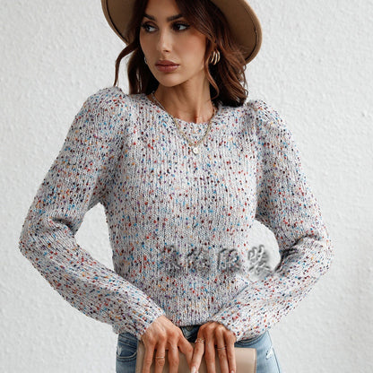 Elegant Commuter Round-Neck Dotted Yarn Knitted Sweater For Women