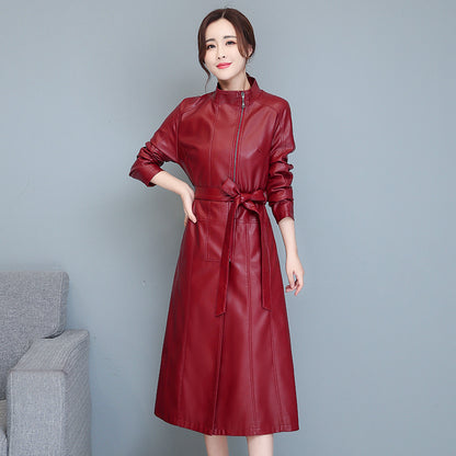 Women's Mid-length Slim-fit Over-the-knee Sheepskin Trench Coat