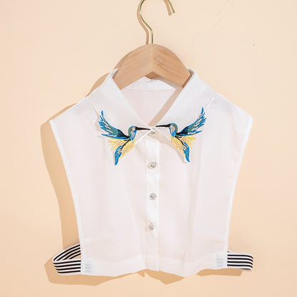 Elegant Crane Wing Detachable Collar - Fashionable Polyester Half-Shirt Style, Hand Wash/Dry Clean