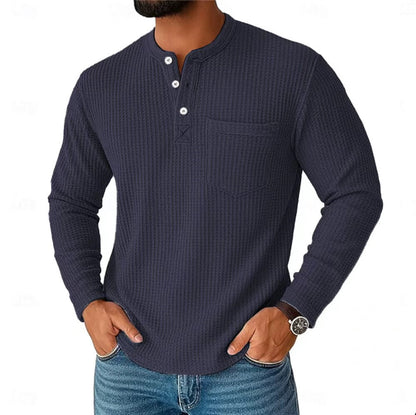 Long Sleeve Henley Shirt Long Sleeve Collar Button Men's Casual Jacket
