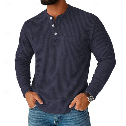 Long Sleeve Henley Shirt Long Sleeve Collar Button Men's Casual Jacket