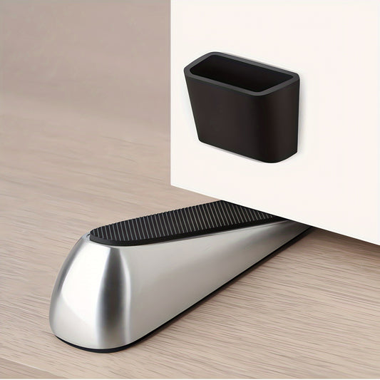 Heavy-Duty Metal Door Stopper with Storage Sleeve - Zinc Alloy & Silicone, Brushed Finish, Ideal for Any Floor Type
