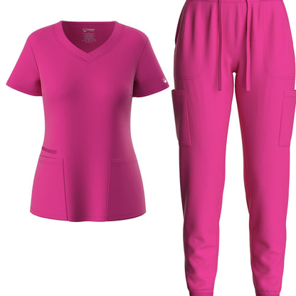 Premium Medical Scrubs Set - V-Neck Top & Drawstring Pants | Professional Healthcare Uniform for Women