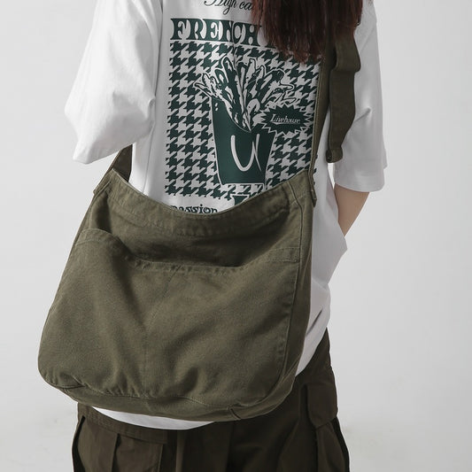 Women's Large Capacity Idle Style Artistic Simple Canvas Bag School College Students