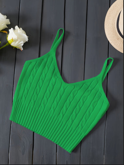 Valentine's Day Knitted Cami Crop Top, Versatile Sleeveless Casual Top For Spring & Summer, Women's Clothing