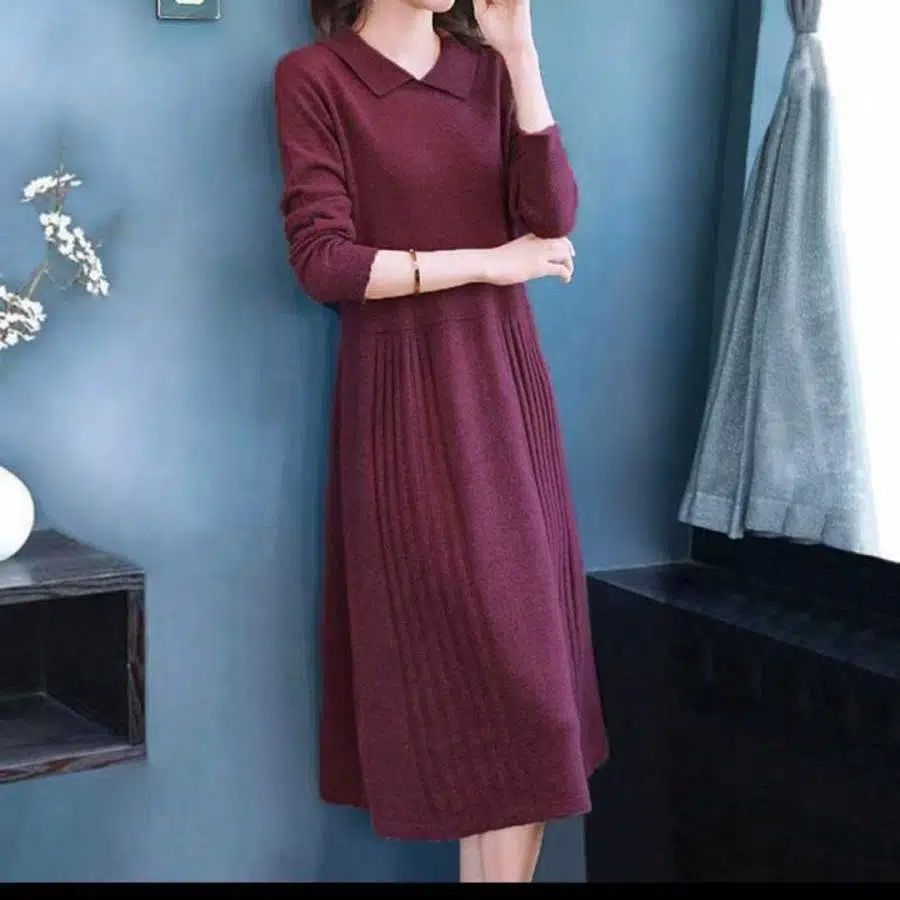 New Loose Slimming Mid-length Knitted Long Sleeve Sweater Dress