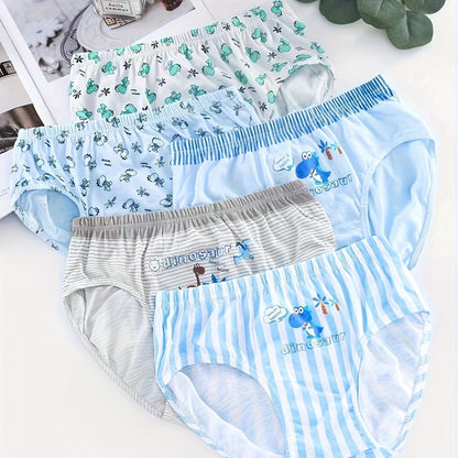 5pcs Boys Dinosaur Paradise Print Boxer Briefs Soft Cotton Comfortable Underwear