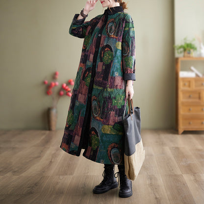 New Vintage Ethnic Print Loose Long Sleeve Coat For Women