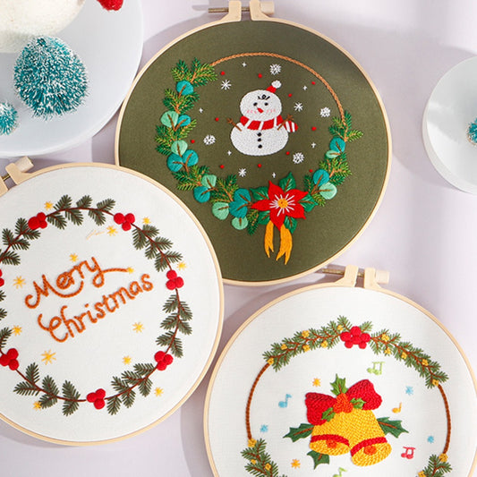 Christmas Day Gift Snowman Wreath Embroidery Material Package