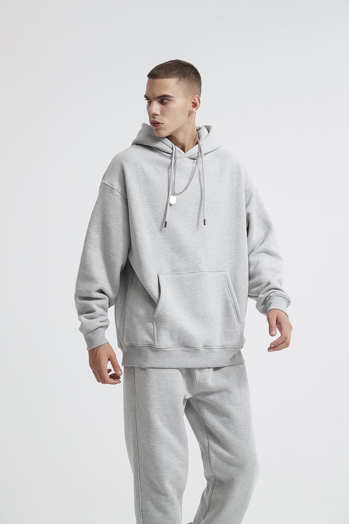 Premium Men's Light Grey Hoodie - Oversized Cotton Blend Hooded Sweatshirt