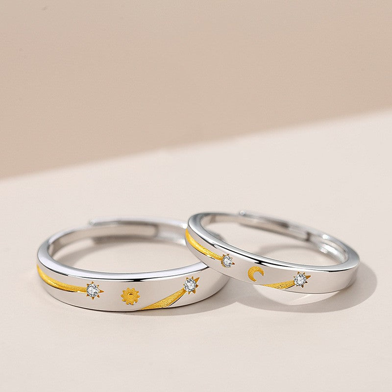 Sun Moon Stars Couple Ring 925 Silver Literary Niche Sterling Silver Ring Valentine's Day Gift