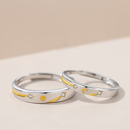 Sun Moon Stars Couple Ring 925 Silver Literary Niche Sterling Silver Ring Valentine's Day Gift