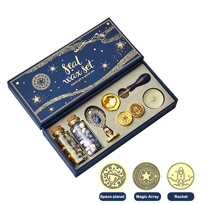 Wax Seal Stamp Kit with Gift Box, with Wax Seal Beads, 3 Wax Seal Stamp, Wax Seal Metallic Pen and Envelope, Wax Seal Kit for Gift and Decoration