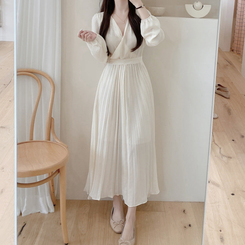 Mid Length Long Sleeve Pleated Dress