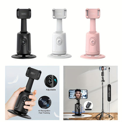 360° Auto-Tracking Smartphone Tripod - Hands-Free Face & Body Recognition - Wireless Rechargeable Holder for Live Streaming, Vlogging & Video Recording - Black