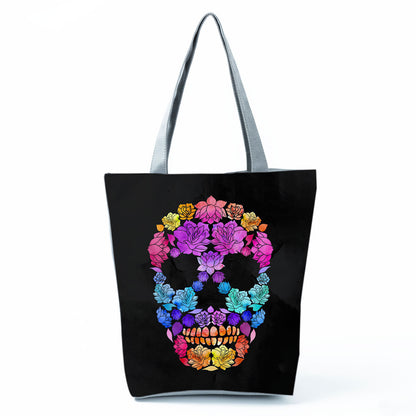 Portable Large Capacity Skull Printed Handbag