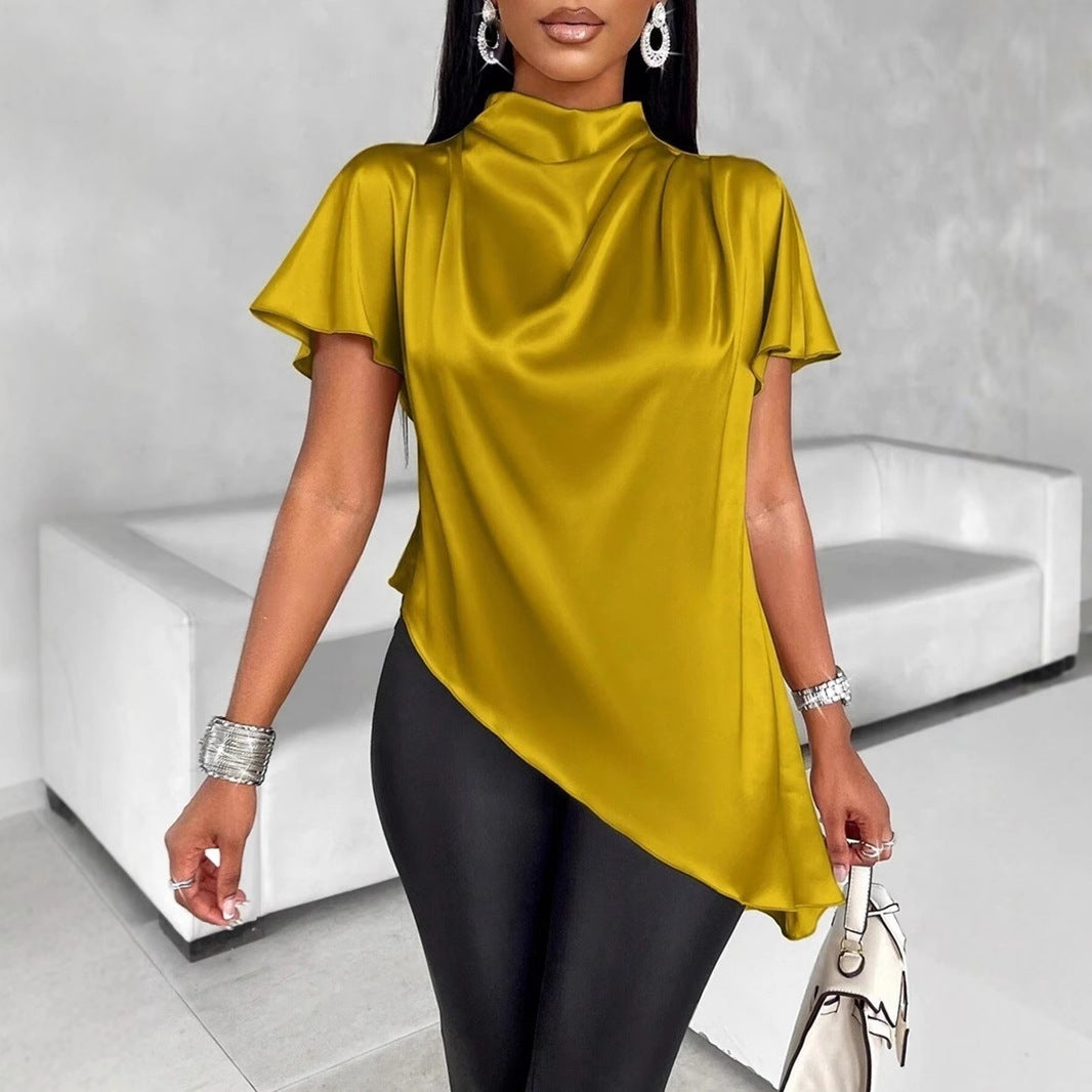 Women's Solid-color Loose-fitting Casual Top With An Asymmetrical Hem