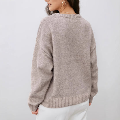 Solid Color Round Neck Sweater Women's Autumn And Winter Knitted Top