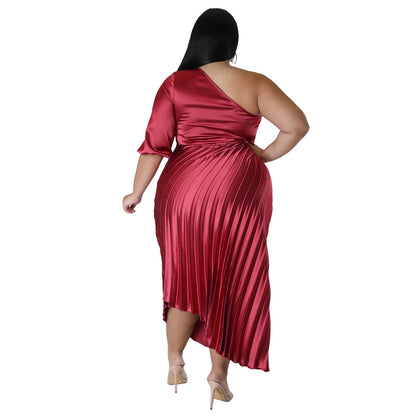 Fashionable And Sexy Off-the-shoulder Drawstring Pleated Dress