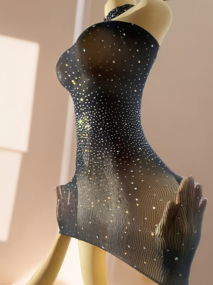 Luxury Rhinestone Bodycon Dress - Sparkly Semi-Sheer Evening Party Dress for Women