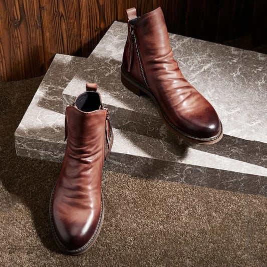 Double side zipper non-slip men's boots
