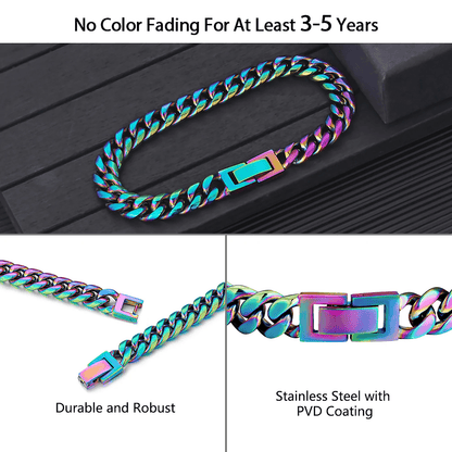 8mm Rainbow Miami Cuban Link Bracelet Necklace For Men