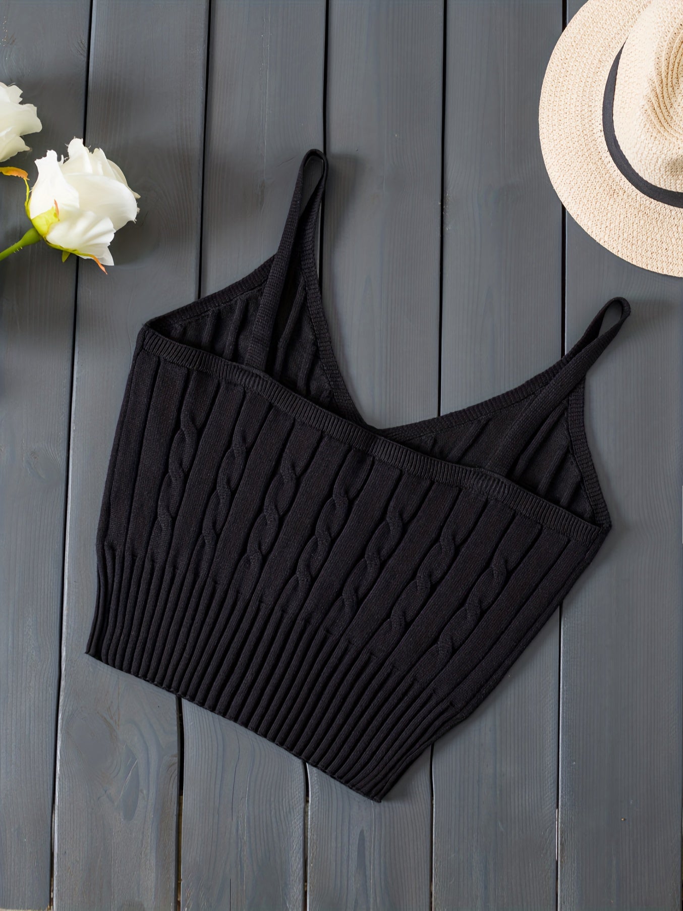 Valentine's Day Knitted Cami Crop Top, Versatile Sleeveless Casual Top For Spring & Summer, Women's Clothing