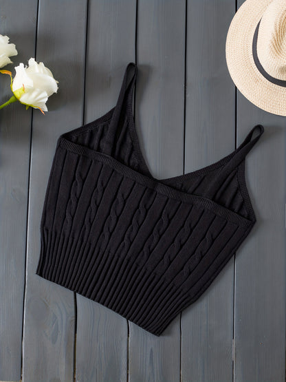 Valentine's Day Knitted Cami Crop Top, Versatile Sleeveless Casual Top For Spring & Summer, Women's Clothing